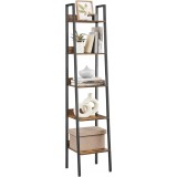VASAGLE Biblioteca tip scara cu 5 rafturi, design industrial, cadru metalic si rafturi din PAL, 34x30x170 cm, maro rustic Household NewTrend