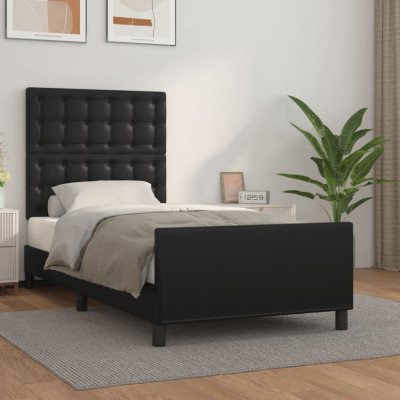 vidaXL Cadru de pat cu tăblie, negru, 80x200 cm, piele ecologică foto