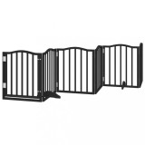 Cumpara ieftin Poarta caini pliabila cu usa 6 panouri negru, 300 cm, lemn plop
