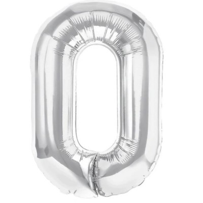Balon folie metalizata litera o, flippy, 40 cm, umflati cu heliu sau aer, ambalaj individual, pai inclus, argintiu foto