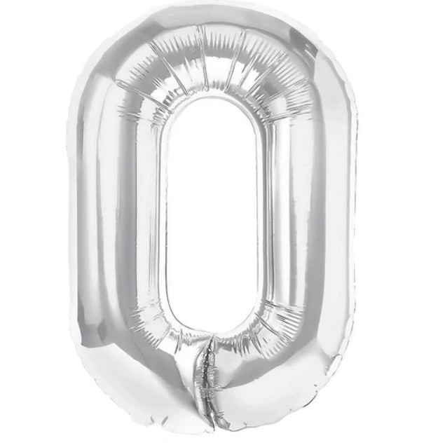 Balon folie metalizata litera o, flippy, 40 cm, umflati cu heliu sau aer, ambalaj individual, pai inclus, argintiu