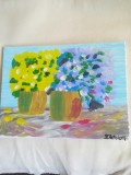 TABLOU PE PANZA CU SASIU NOU 30X 40 CM VASE CU FLORI LA PRETUL DE DOAR 10 LEI