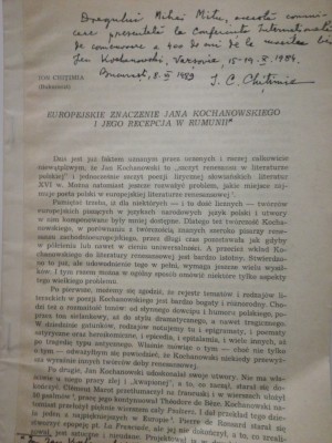 EUROPEJSKIE ZNACZENIE..., SEMNIFICATIA EUROPEANA Ion Chitimia 1989 , cu autograf foto