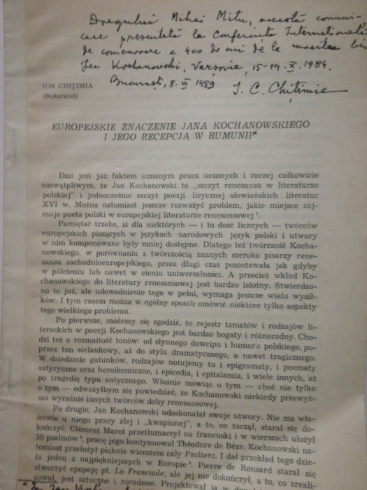 EUROPEJSKIE ZNACZENIE..., SEMNIFICATIA EUROPEANA Ion Chitimia 1989 , cu autograf