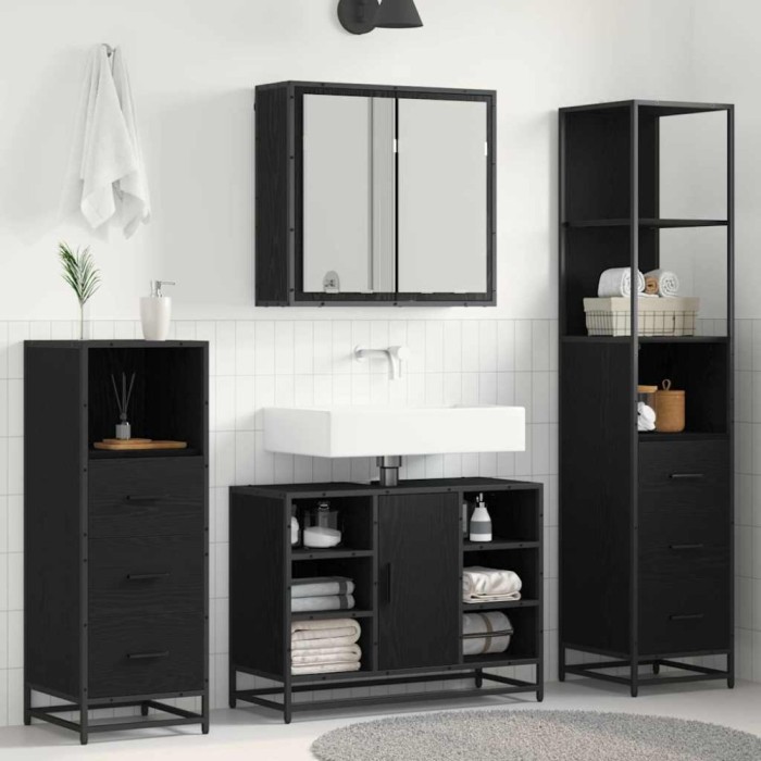 vidaXL Set de mobilier pentru baie 4 pcs Stejar negru 80 x 33 x 60 cm 3402356