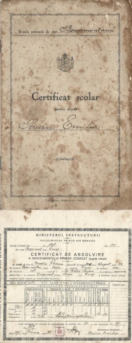 A3335N Certificat școlar pentru elevi și certificat de absolvire a șapte clase, Școala primară de stat Bocșa Montană, 1935