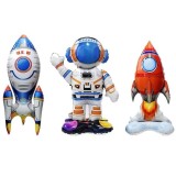 Baloane din folie metalizata, flippy, set 3 baloane pentru baieti, model astronaut 49 x 69 cm, racheta alba 31 x 61 cm, racheta rosie 36 x 69 cm, pai