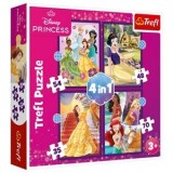 Puzzle 4 in 1 cu prințese Disney, 4 seturi (35, 48, 54, 70 piese), carton, roz, CMCLASS