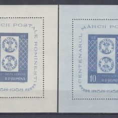 1958 LP 464 CENTENARUL MARCII POSTALE ROMANESTI HARTIE ALBA+ALBASTRUIE MNH