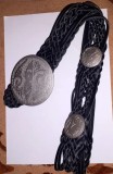 Cordon frumos mai vechi din piele impletita / paftaua &amp; ornamentele din aluminiu, 110cm, Negru