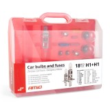 Set becuri auto si sigurante 18 piese 2xH1 12V 55W in cutie, include P21W, P21/5W, PY21W, R5W, C5W, T4W, W5W, AMiO 01495
