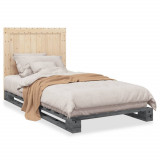 Cadru de pat cu tablie, gri, 100x200 cm, lemn masiv de pin GartenMobel Dekor, vidaXL