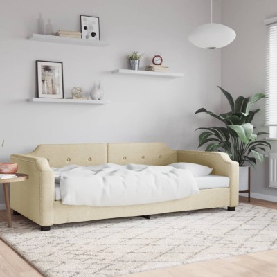 vidaXL Cadru de pat, crem, 100 x 200 cm, material textil foto