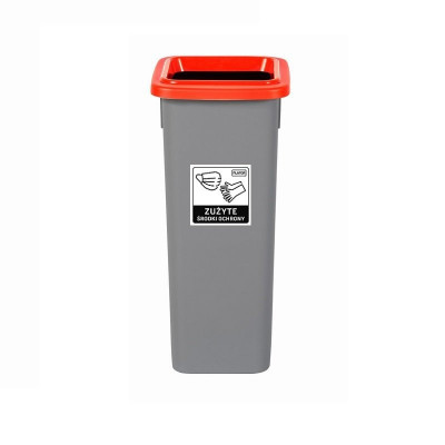 Cos Plastic Reciclare Selectiva, Capacitate 20l, Plafor Fit - Gri Cu Capac Rosu - Metal foto