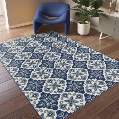 Covor Premium Belgian Model Sparta 19248-399, Marime 80 x 150 cm, Albastru, Antialergic, Polipropilena, Living, Dormitor, Sufragerie, Birou foto