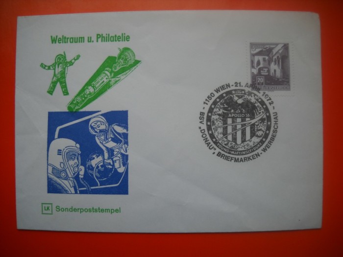 HOPCT PLIC S NR 602 FILATELIE APOLLO 16 -COSMOS/SPACE-SPATIU-FILATELIE APOLLO 16 AUSTRIA