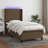 Cumpara ieftin Pat cu arcuri, saltea și LED, maro &icirc;nchis, 90x200 cm, textil