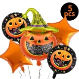 Set 5 baloane din folie metalizata, flippy, figurine, tema halloween, pai inclus, ambalaj individual, umflare cu aer sau heliu, figurina dovleac 54x87