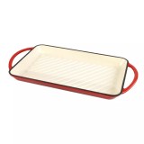 Tava Grill din Fonta Emailata 33x21,5 cm, Rosie Resigilat Handy KitchenServ