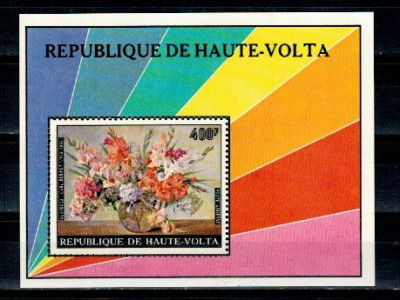 Haute Volta 1974 - Picturi cu flori, colita neuzata foto
