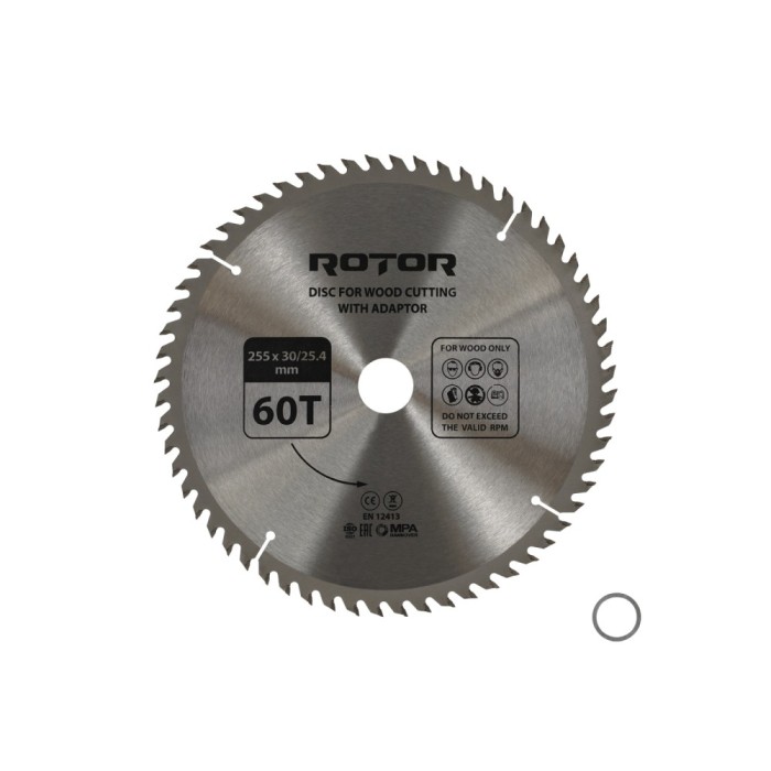 Disc taiat lemn ROTOR 255*30/25,4 cu adaptor 60T Innovative ReliableTools