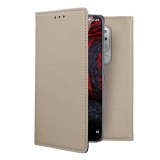 Husa flip cover smart magnet pentru nokia 3.1 2018, folie de sticla cadou, auriu, Htphone