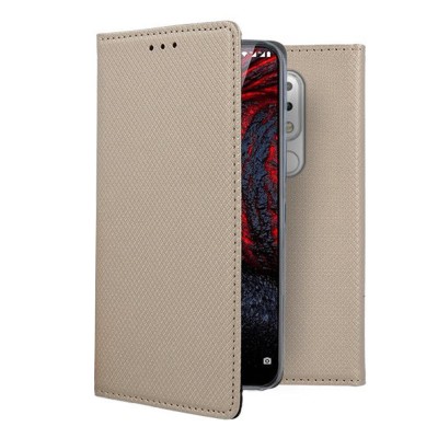 Husa flip cover smart magnet pentru nokia 3.1 2018, folie de sticla cadou, auriu foto