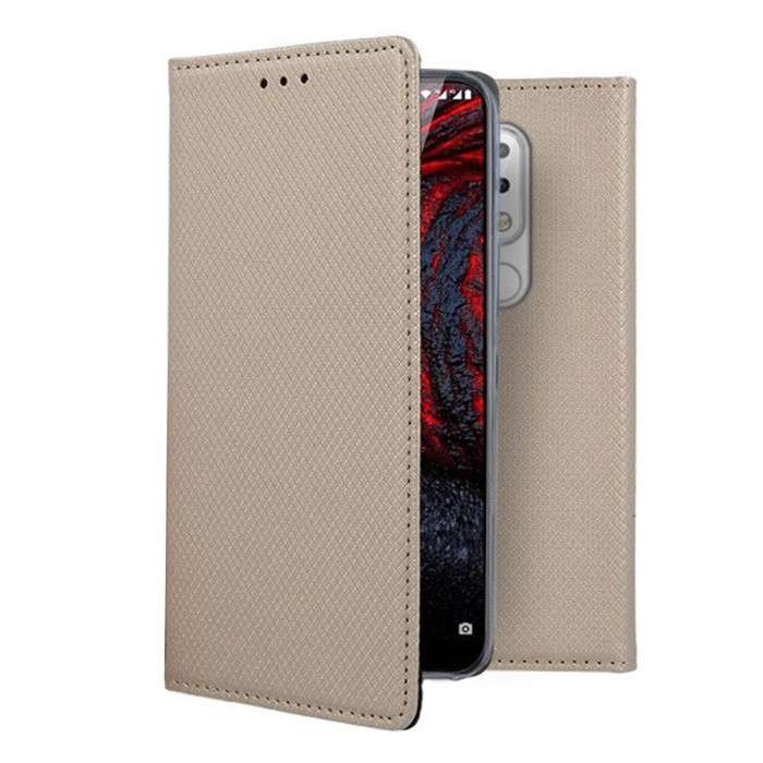 Husa flip cover smart magnet pentru nokia 3.1 2018, folie de sticla cadou, auriu