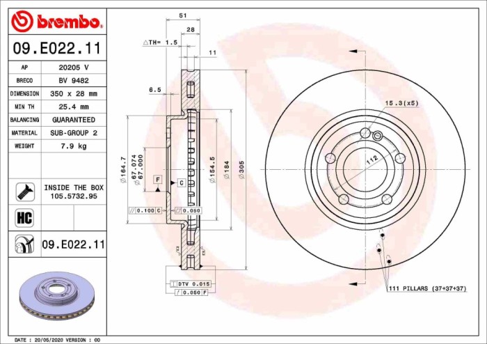 BREMBO 09.E022.11 PRIME LINE - UV Coated Disc frana