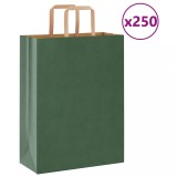 vidaXL Saci de h&acirc;rtie 250 buc cu m&acirc;nere verde 26x12x35 cm