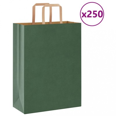 vidaXL Saci de h&amp;acirc;rtie 250 buc cu m&amp;acirc;nere verde 26x12x35 cm foto