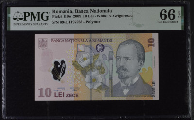 10 lei 2009 gradata PMG 66 EPQ Gem Unc, polimer foto