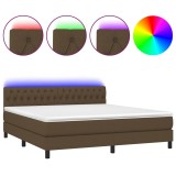 Cumpara ieftin Pat cu arcuri, saltea si LED, maro inchis, 180x200 cm, textil