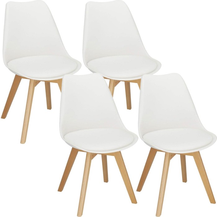 Set 4 scaune dining Verdhe pentru bucatarie cu perna tapitata cu piele ecologica, 44x82cm, alb Household NewTrend