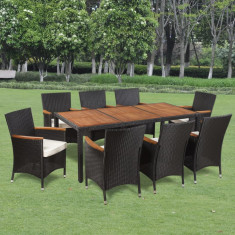 vidaXL Set mobilier de exterior cu perne, 9 piese, poliratan