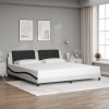 Cadru de pat cu tăblie alb și negru 200x200cm piele artificială