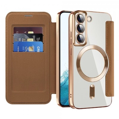 Husa MagSafe pentru Samsung Galaxy S22 5G S901, Techsuit, SmartMag Book, Maro foto