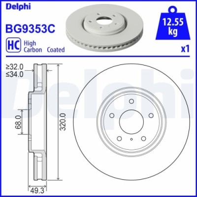 Set discuri frana fata DELPHI, Infiniti Ex, 09.07-, Fx, 07.2008-, Fx, 09.2002-12.2008, G Sedan, 01.2007-, M (Y51), 03.2010-, M37, 01.2010-, Q60 Cabri foto