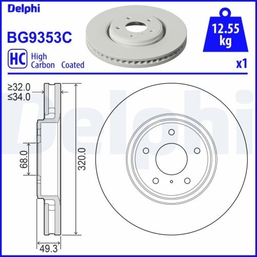 Set discuri frana fata DELPHI, Infiniti Ex, 09.07-, Fx, 07.2008-, Fx, 09.2002-12.2008, G Sedan, 01.2007-, M (Y51), 03.2010-, M37, 01.2010-, Q60 Cabri