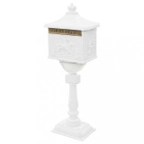 Cumpara ieftin Cutie postala cu picior, aluminiu, vintage, inoxidabila, alb