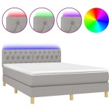 Cumpara ieftin Pat cu arcuri, saltea si LED, gri deschis, 140x190 cm, textil