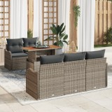 VidaXL Set de canapea de grădină cu 6 piese, perne gri din rattan polyester