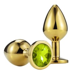 Dop Anal Metallic Buttplug, Medium, Auriu/Verde Deschis, Passion Labs