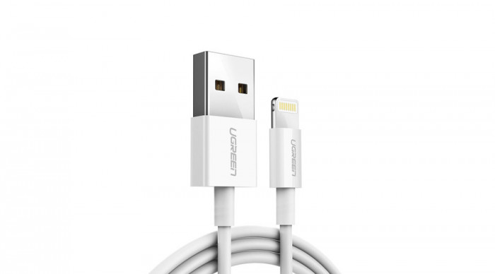 Ugreen Cablu de date și &icirc;ncărcare Ugreen USB - Lightning iPhone iPad MFI 1m 2.4A - Alb (20728)