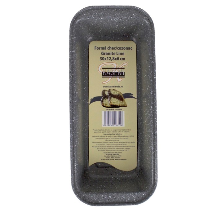 Tava de copt Granite Line, aluminiu presat, dreptunghiulara, gri, 30 x 12.8 x 6 cm