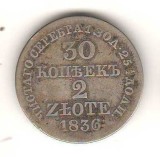 SV * Polonia 30 KOPEEK / 2 ZLOTE 1836 * ARGINT * ocup. Rusia * Monet. Varsovia, Europa