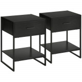 HOMCOM Set din 2 Noptiere Moderne, Noptieră cu Raft și Sertar, Organizatoare de Depozitare pentru Dormitor, Camera de Zi, 45x40x60 cm, Negru | Aosom R