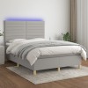 VidaXL Pat cu arcuri, saltea și LED, gri deschis, 140x190 cm, textil 3135509