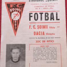 Program meci fotbal FC "SOIMII" SIBIU - "DACIA" ORASTIE (09.11.1975)