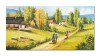 Tablou pictat manual living, Amintiri din copilarie, la bunici, 120x60cm ulei pe panza, Constantin Feraru